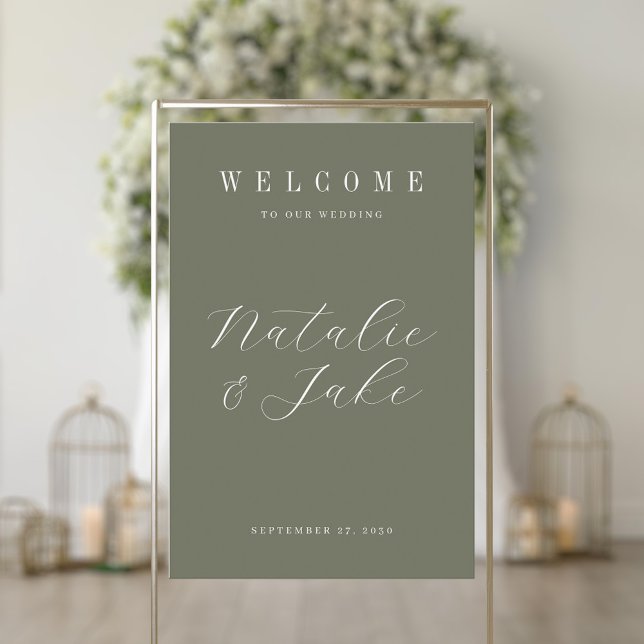 Elegant Minimalist Olive Green Wedding Welcome Acrylic Sign (Creator Uploaded)