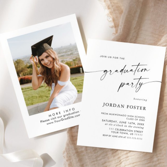 Elegant Minimalist One PHOTO Graduation Party Invitation (Creator Uploaded)