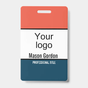 Elegant, minimalist orange blue ID badge