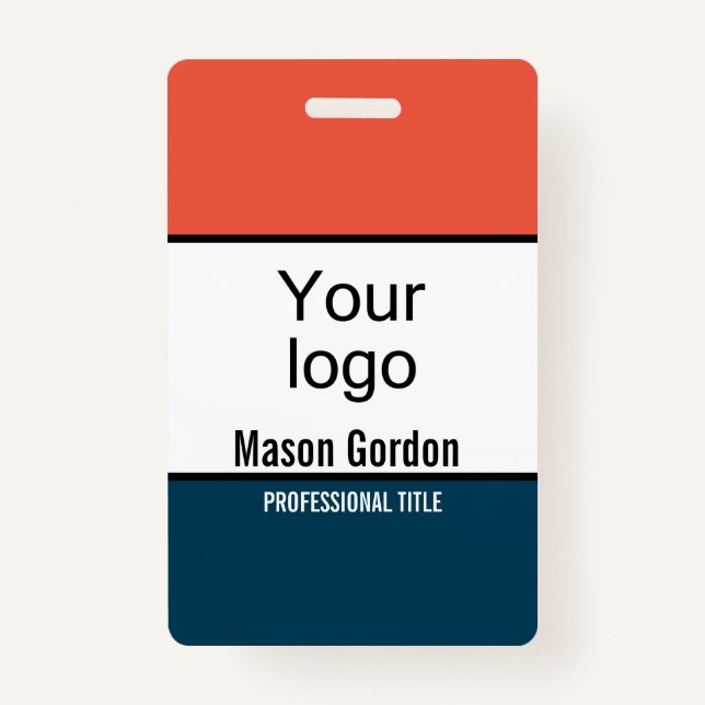 Elegant, minimalist orange blue ID badge (Front)