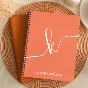 Elegant Minimalist Orange Script Monogram Bullet Notebook