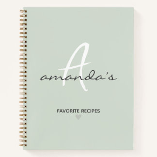 Elegant Minimalist Pale Green Recipe  Notebook
