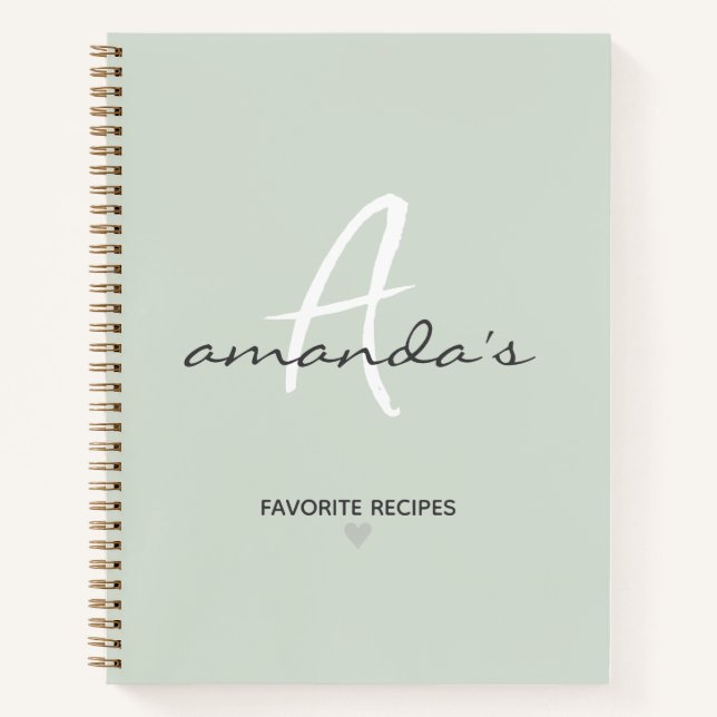 Elegant Minimalist Pale Green Recipe  Notebook (Front)