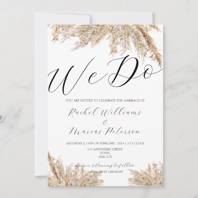 Elegant Minimalist Pampas Grass We Do Wedding Invitation (Front)