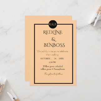 Elegant Minimalist Peach & Black Wedding  Invitation