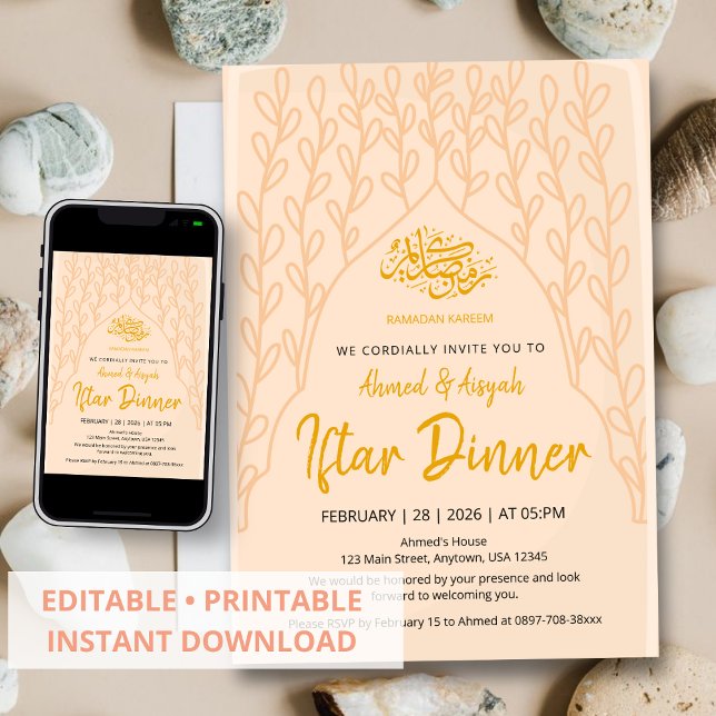 Elegant Minimalist Peach Floral Iftar Invitation (Creator Uploaded)