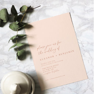 Elegant Minimalist Peachy Blush Pink Chic Wedding Invitation