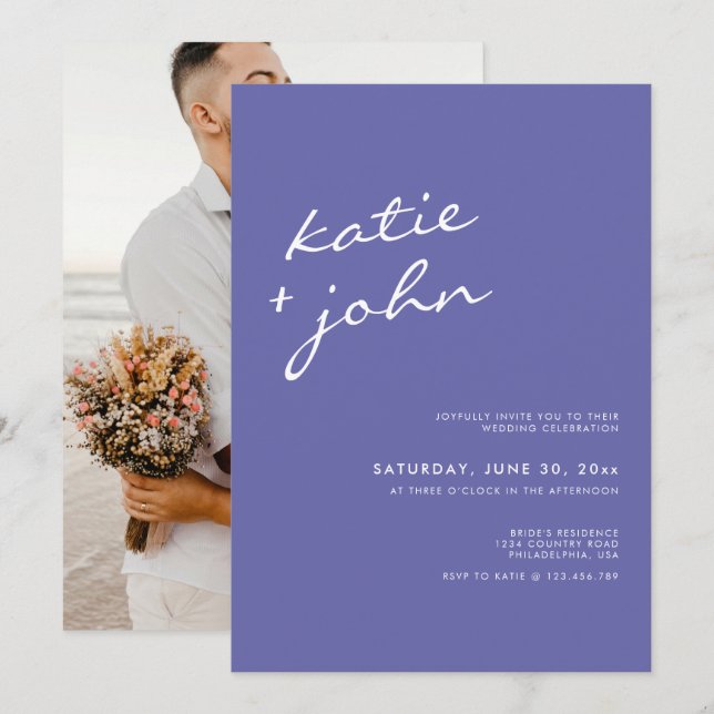 Elegant Minimalist Periwinkle Blue Wedding Invitation (Front/Back)