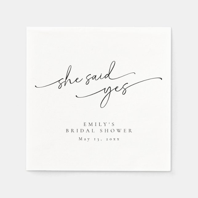 Elegant, Minimalist Personalised Bridal Shower Napkin (Front)