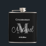 elegant minimalist personalised groomsman black hip flask<br><div class="desc">elegant minimalist personalised groomsman black and grey Flask</div>