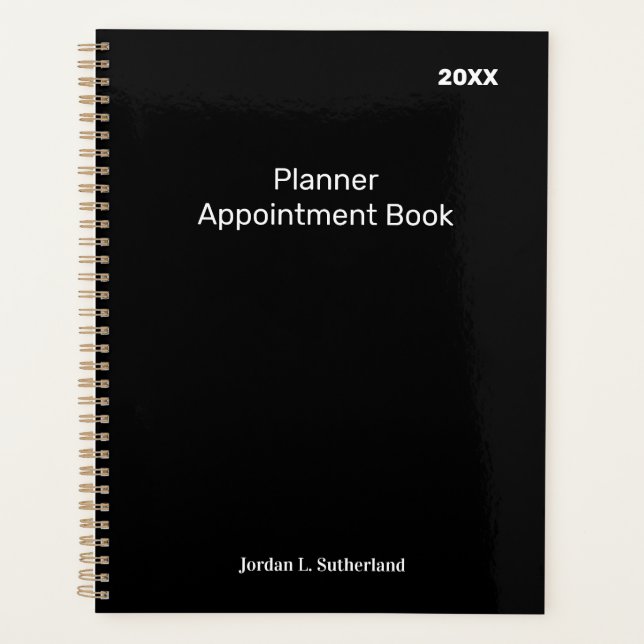 Elegant Minimalist Personalised Logo Black Planner (Front)