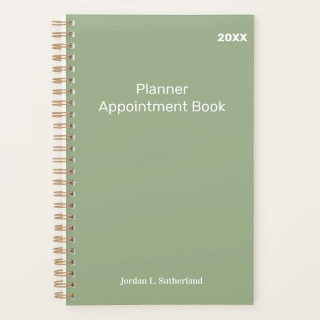 Elegant Minimalist Personalised Logo Sage Green Planner (Front)