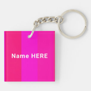Elegant, Minimalist Personalized Name on Hot Pink  Key Ring