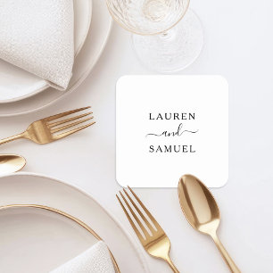 Elegant Minimalist Personalized Wedding Monogram Square Paper Coaster