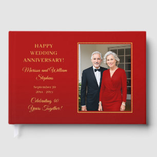 Elegant Minimalist Photo 40th Wedding Anniversary Guest Book
