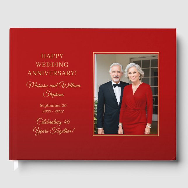 Elegant Minimalist Photo 40th Wedding Anniversary Guest Book (Front)