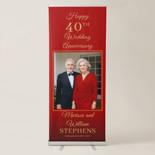 Elegant Minimalist Photo 40th Wedding Anniversary Retractable Banner
