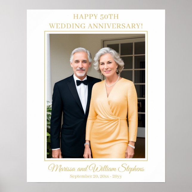 Elegant Minimalist Photo 50th Wedding Anniversary Poster (Front)