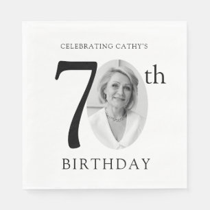 Elegant Minimalist Photo 70th Birthday Napkin