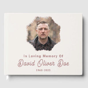 Elegant Minimalist Photo Classic Memorial Funeral Guest Book