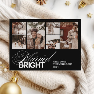 Elegant Minimalist Photo Married and Bright  Holiday Card