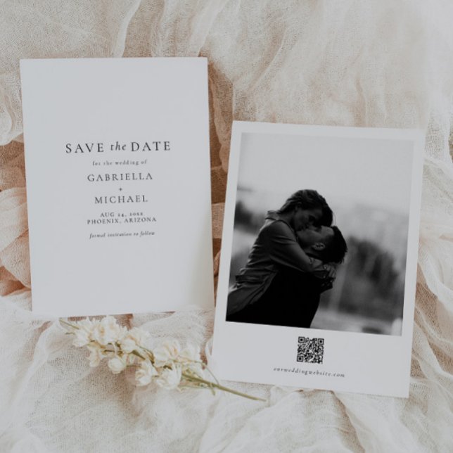 Elegant Minimalist Photo QR Code Save the Date Invitation (Creator Uploaded)