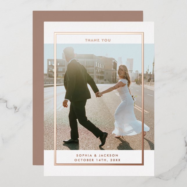 Elegant Minimalist Photo Rose Gold Thank You Card (Front/Back)