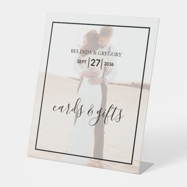 Elegant Minimalist Photo Wedding Cards & Gifts Pedestal Sign (Front)