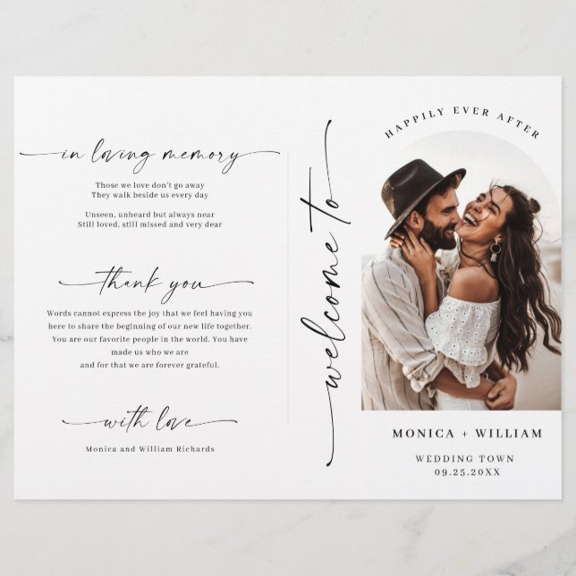Elegant Minimalist Photo Wedding Ceremony Program (Front)