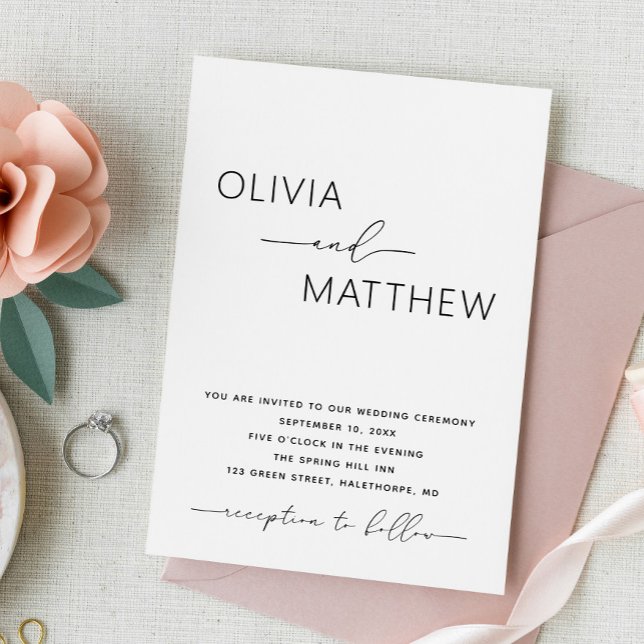 Elegant minimalist photo wedding + QR code details Invitation (Creator Uploaded)