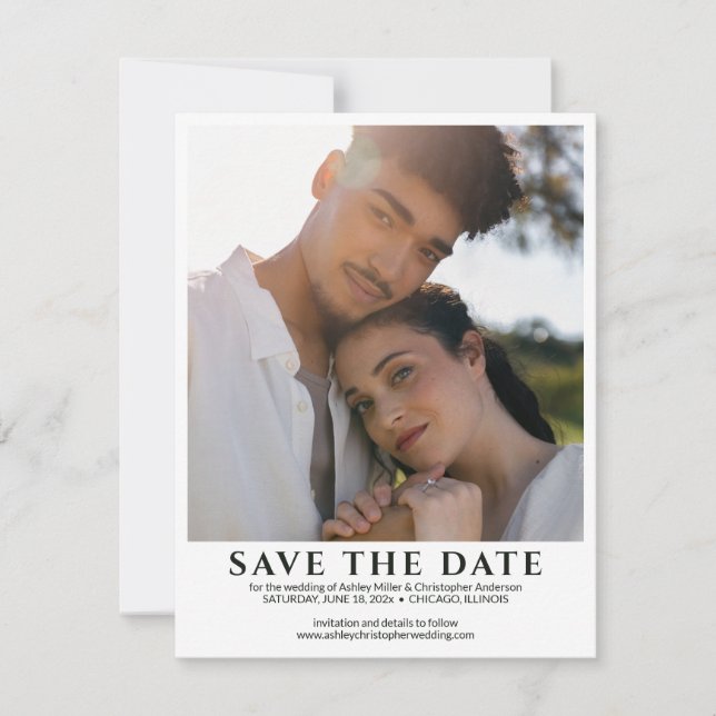 Elegant Minimalist Photo Wedding Save The Date (Front)