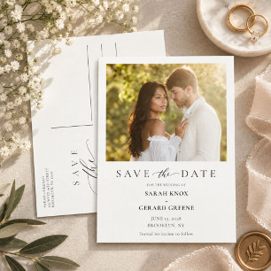Elegant Minimalist Photo Wedding Save The Date Announcement Postcard