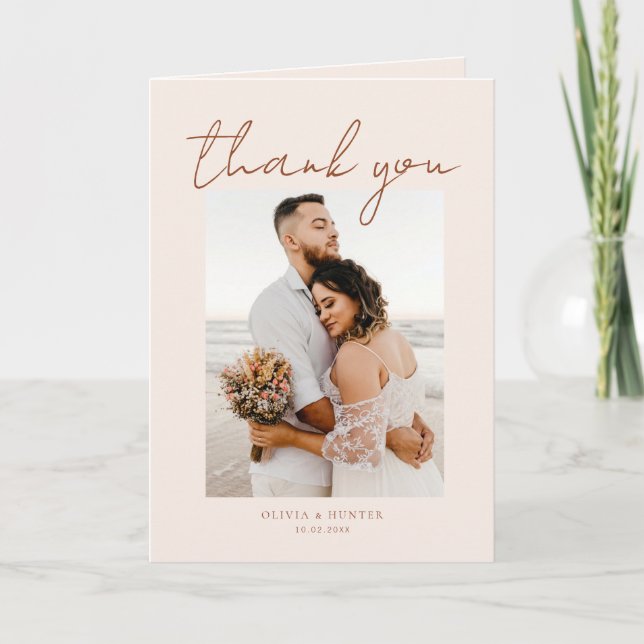 Elegant Minimalist Photo Wedding Thank You Cards (Front)