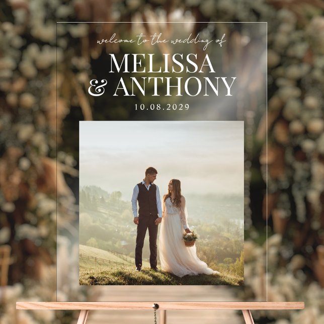 Elegant Minimalist Photo Welcome Wedding Acrylic Sign (Creator Uploaded)