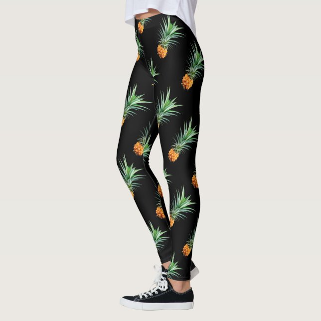 elegant minimalist pineapple | black background leggings (Left)