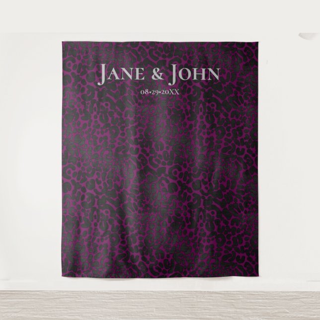 Elegant Minimalist Pink Black Leopard Backdrop Tapestry (Front)