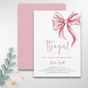 Elegant Minimalist Pink Bow Girl Baby Shower Invitation