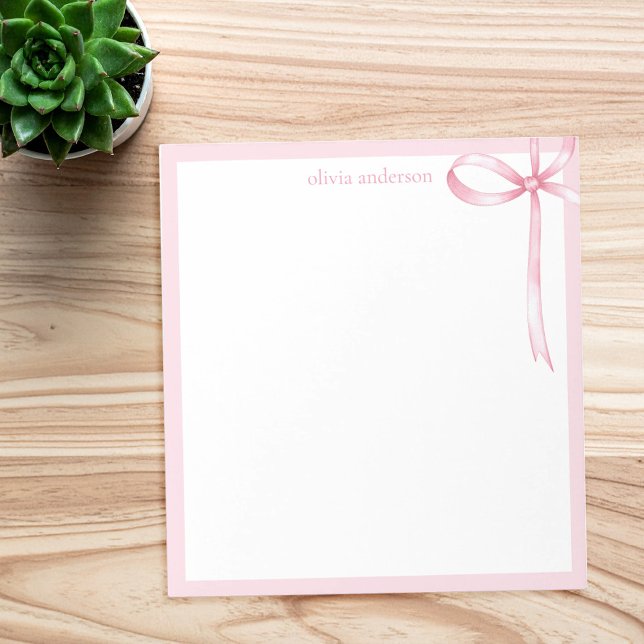 Elegant Minimalist Pink Bow Monogram Notepad (Creator Uploaded)