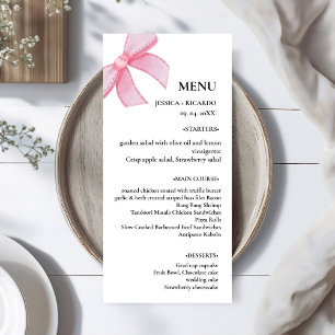 Elegant Minimalist Pink Bow Wedding Table Menu