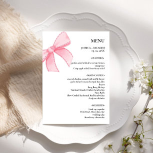 Elegant Minimalist Pink Bow Wedding Table Menu
