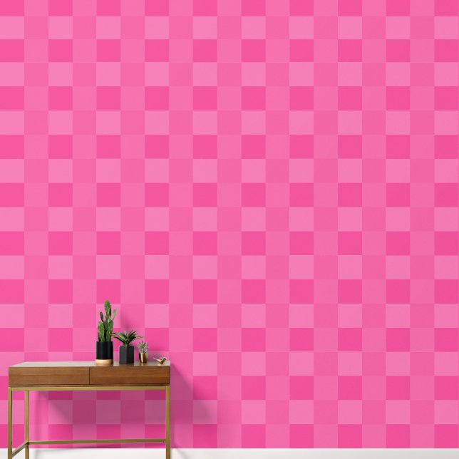 Elegant Minimalist Pink Chequered Squares Wallpaper (Hallway)
