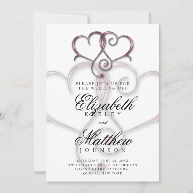 Elegant Minimalist Pink Heart Invitation (Front)