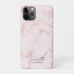 Elegant Minimalist Pink Marble Handwritten Script iPhone 11 Pro Case