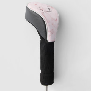 Elegant Minimalist Pink Marble Handwritten Script Golf Head Cover