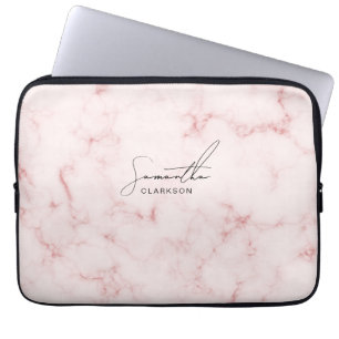 Elegant Minimalist Pink Marble Handwritten Script Laptop Sleeve