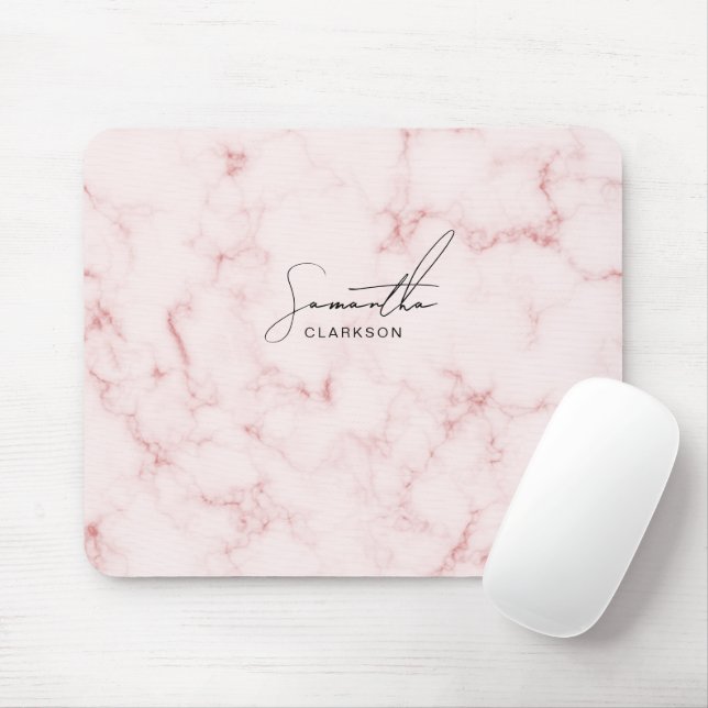 Elegant Minimalist Pink Marble Handwritten Script Mouse Mat (With Mouse)