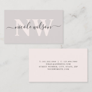 Elegant minimalist pink monogram name  business card