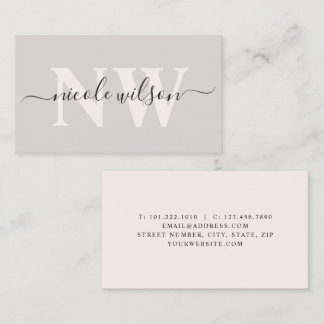 Elegant minimalist pink monogram name business card