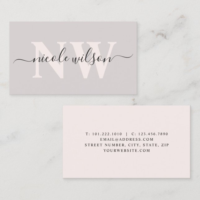 Elegant minimalist pink monogram name  business card (Front/Back)