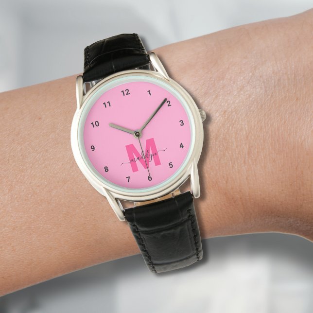 Elegant Minimalist Pink Monogram Watch (Elegant Minimalist Pink Monogram Watch)